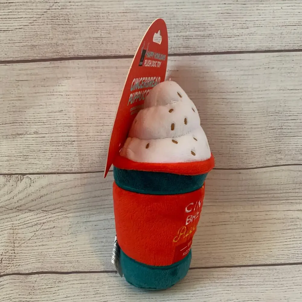 Happy Howlidays Gingerbread Puppuccino Dog Toy Plush Stuffed Squeaker Coffee Cup